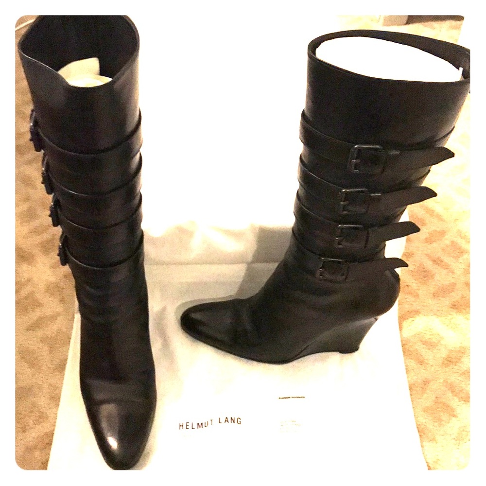 Original Helmut Lang Leather Buckled Wedge Boot